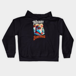 Merry Surfmas, Santa Waving, Christmas, Surf Gift, Santa Gift Kids Hoodie